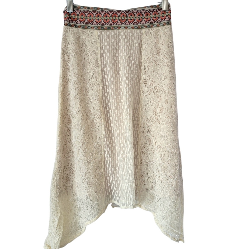 FLYING TOMATO LACE GYPSY EMBROIDERED WOMEN'S ASYMMETRICAL SKIRT S-SM